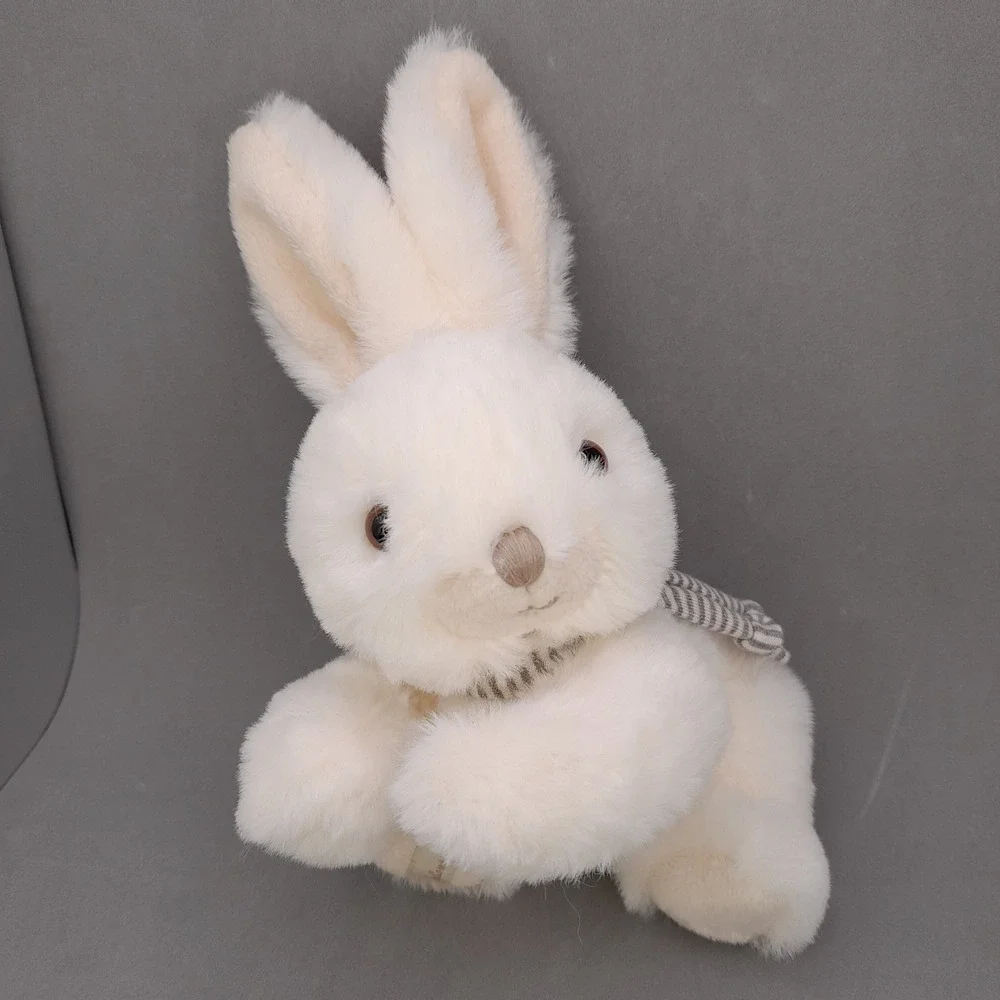 Bukowski Design Sweden White Plush Bunny Rabbit Striped Scarf Stuffed Animal 7in